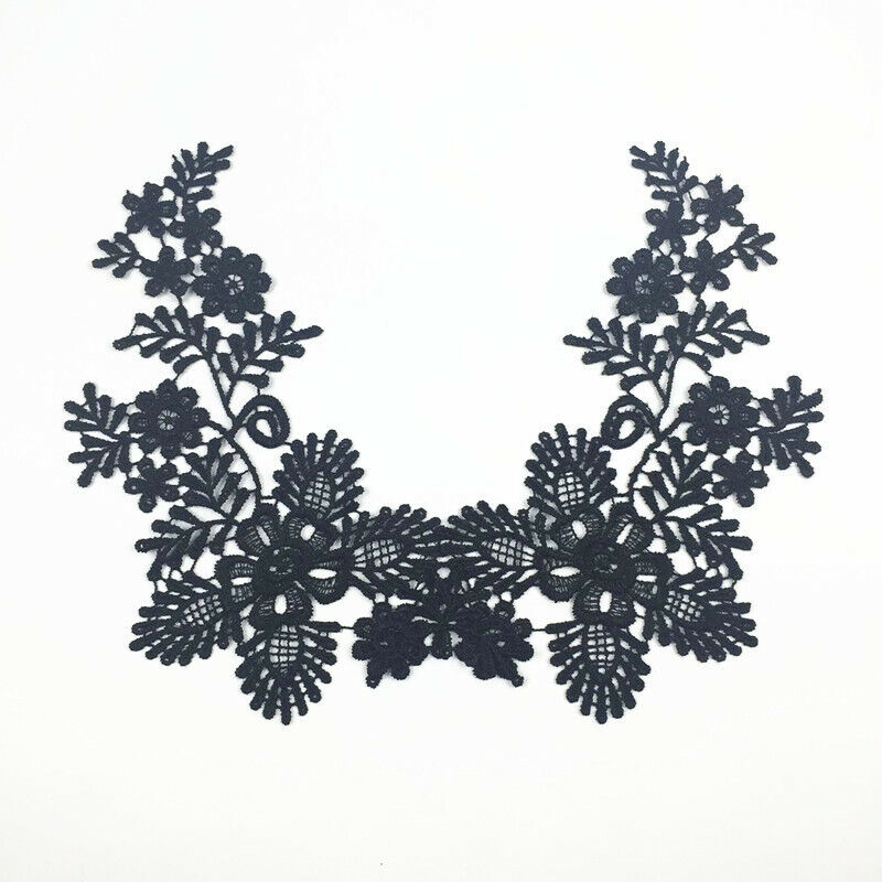 1 paar  Embroidered Neckline Collar Flower LaceTrimming Applique Black