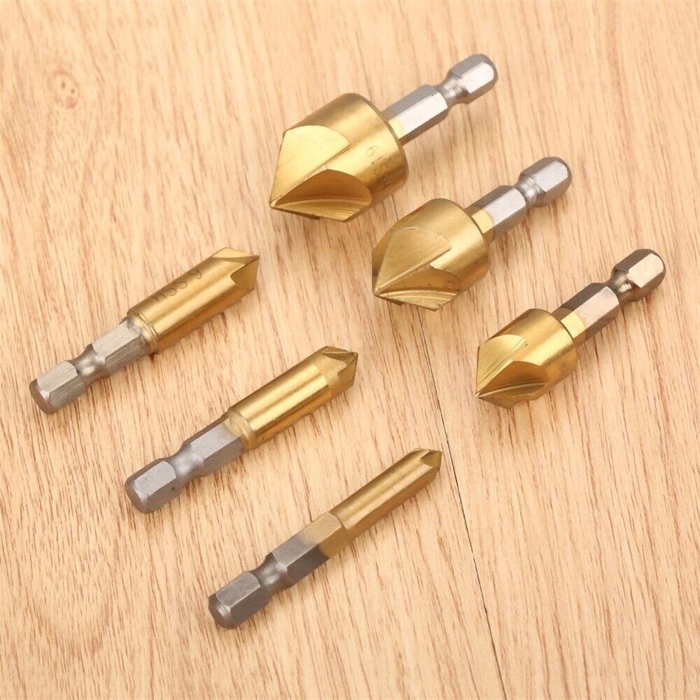 Durable 6pcs 6-19mm Drill Bits Countersinking Chamfering Deburring Cutter Tool