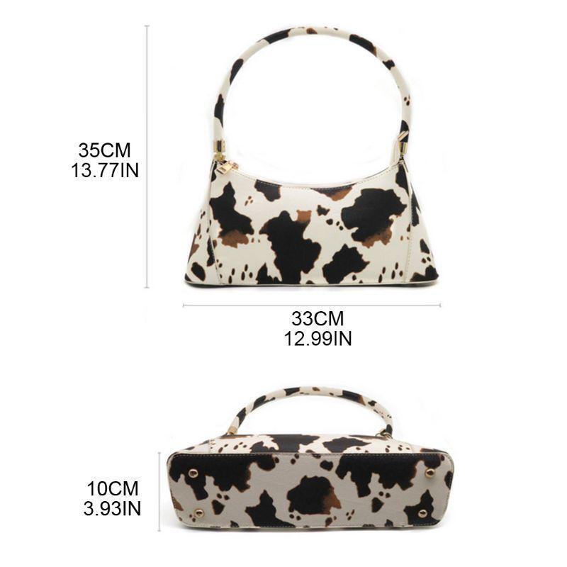 Cartoon Cow Print Women PU Leather Handbag Shoulder Lady Armpit Bag Tote Purse