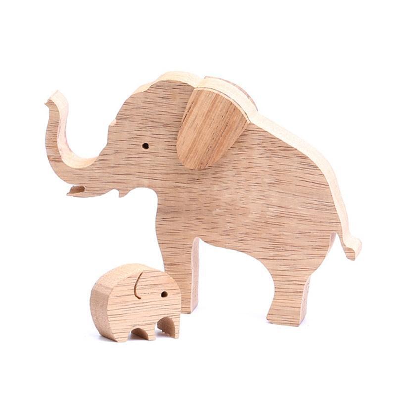 Elephant Mother and Child Family Wood Carving Ornament Table Decor