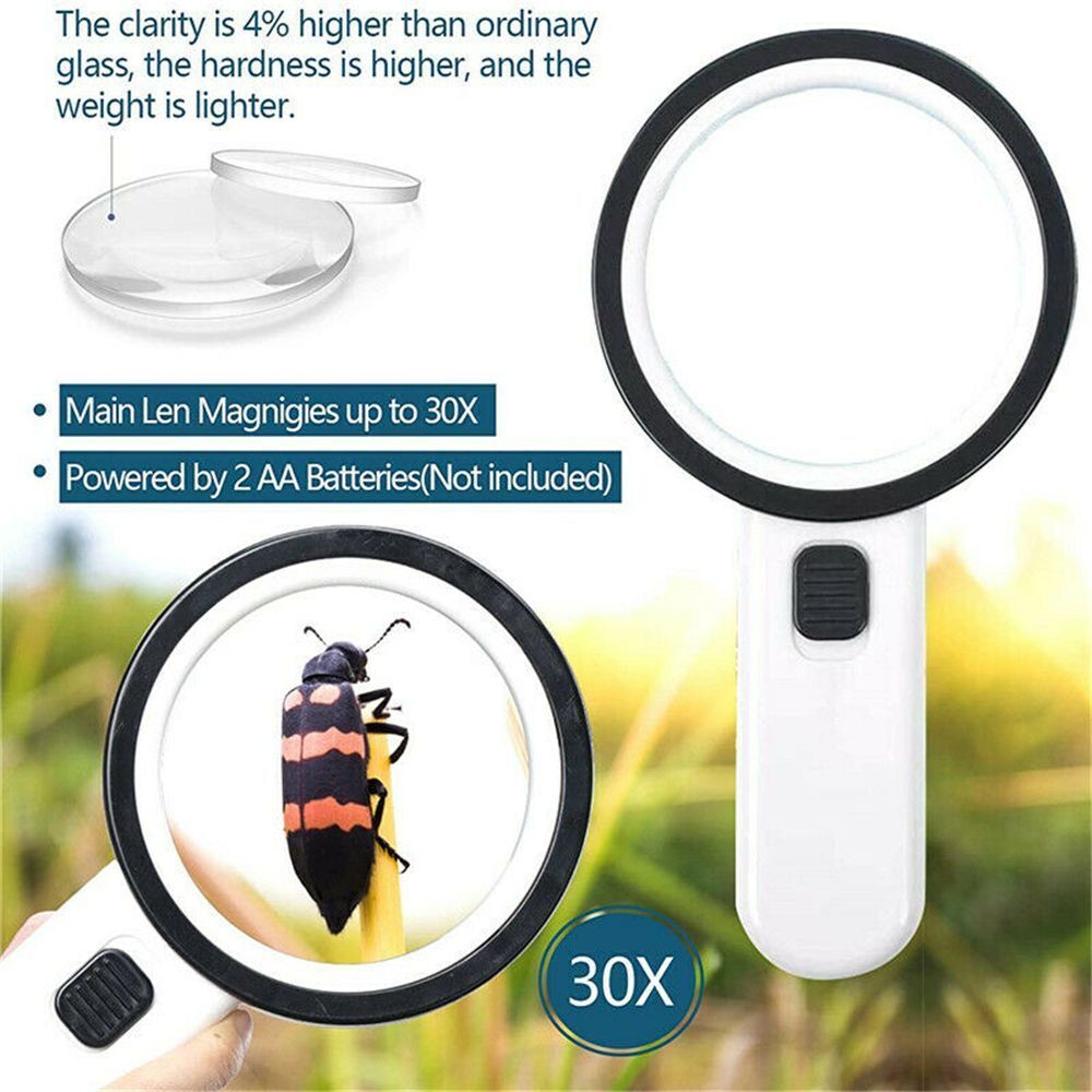 Handheld Seniors Reading Magnifying Glass 30X With LED Illuminated Magnifier