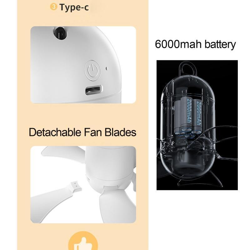 6000mAh Mini USB Camping Fan Portable Camping Fan Rechargeable with Remote