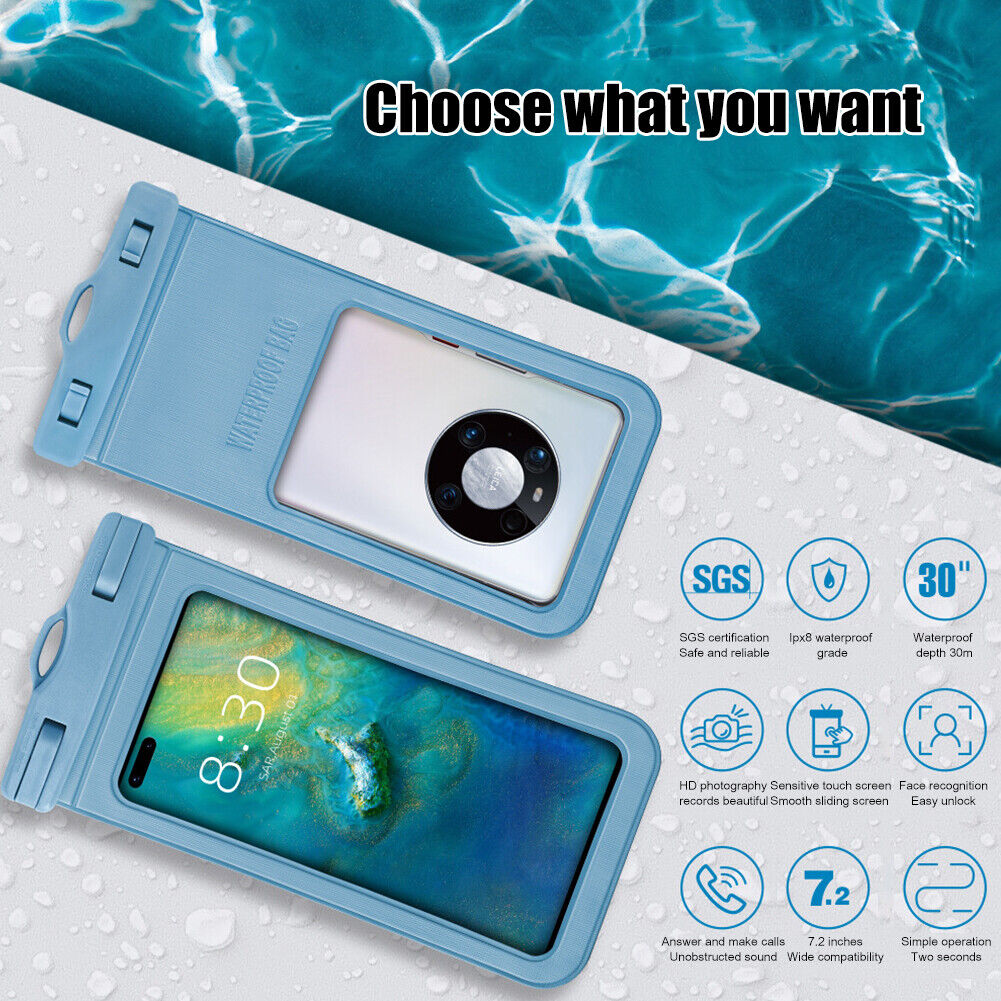 Waterproof Case Swimming Underwater Mobile Phone Pouch Bag (Grey Blue)