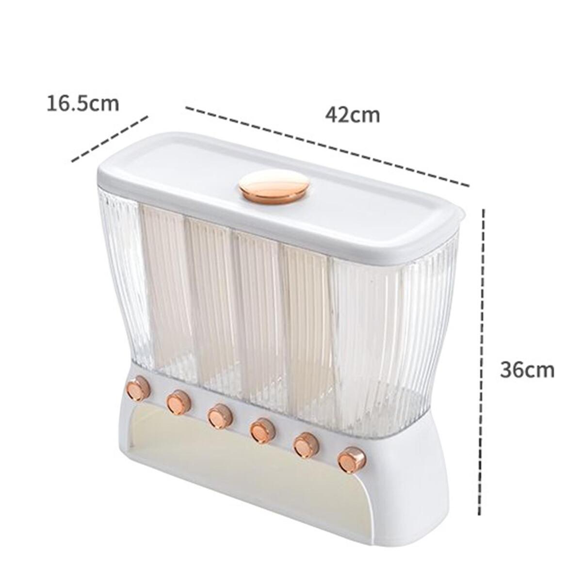 Clear Body 6 Compartments Rice Bucket Grain Dry Food Dispenser Easy to Use