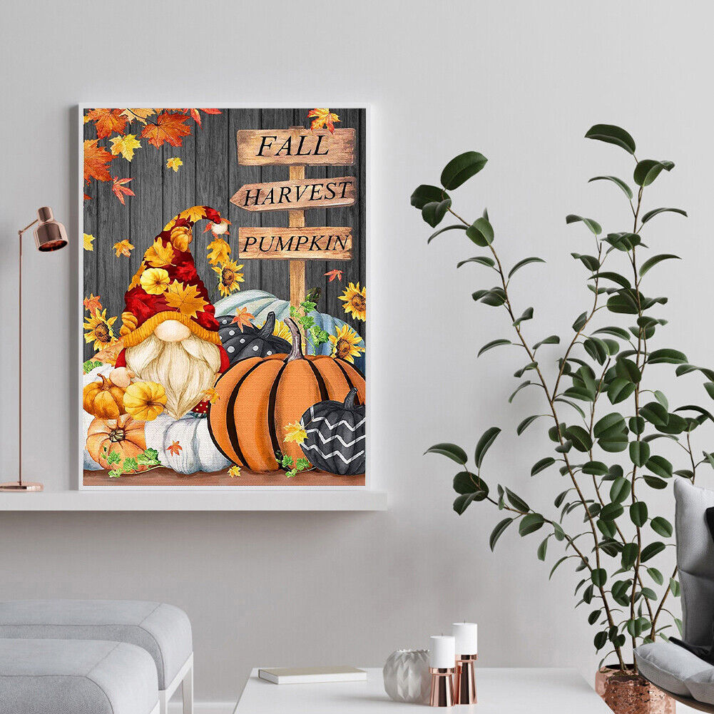 5D DIY Pumpkin Gnome Full Round Diamond Painting Kit Picture Artwork Craft