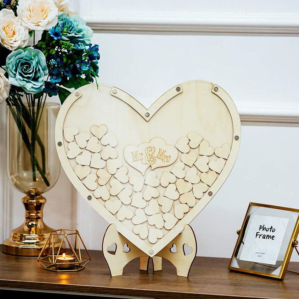 Heart Shaped Wedding Guest Book Rustic Wooden Baby Showers Party Guestbook