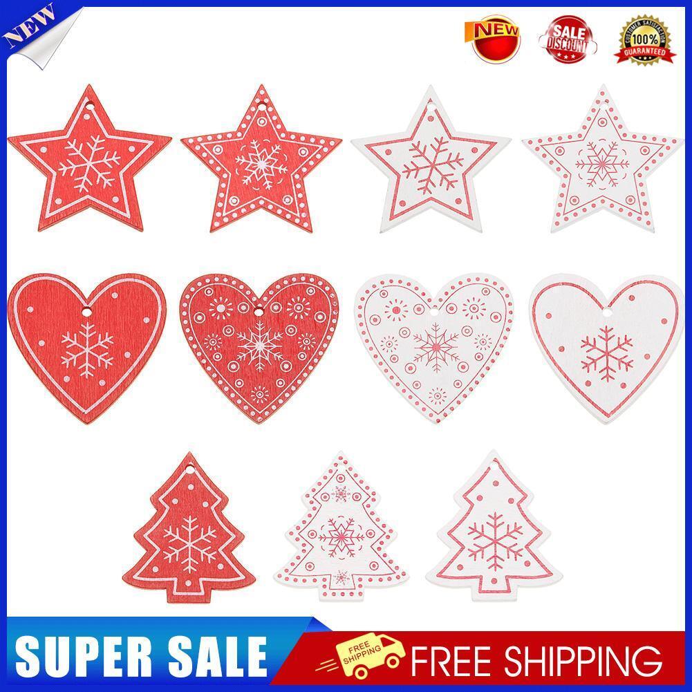 10pcs 5cm Wood Christmas Hanging Ornaments Pendant DIY Xmas Tree Decor (L)