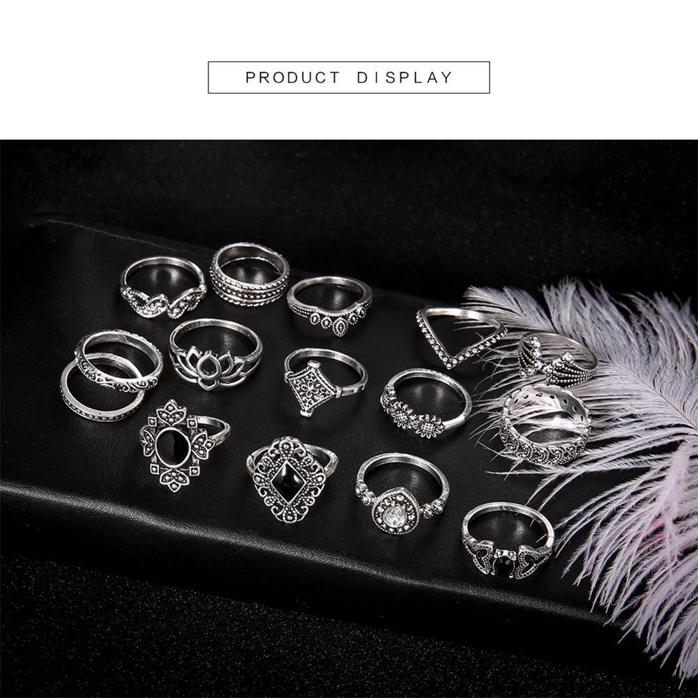 15pcs/set Bohemia Flower Ring Women Geometric Knuckle Finger Rings Jewelry