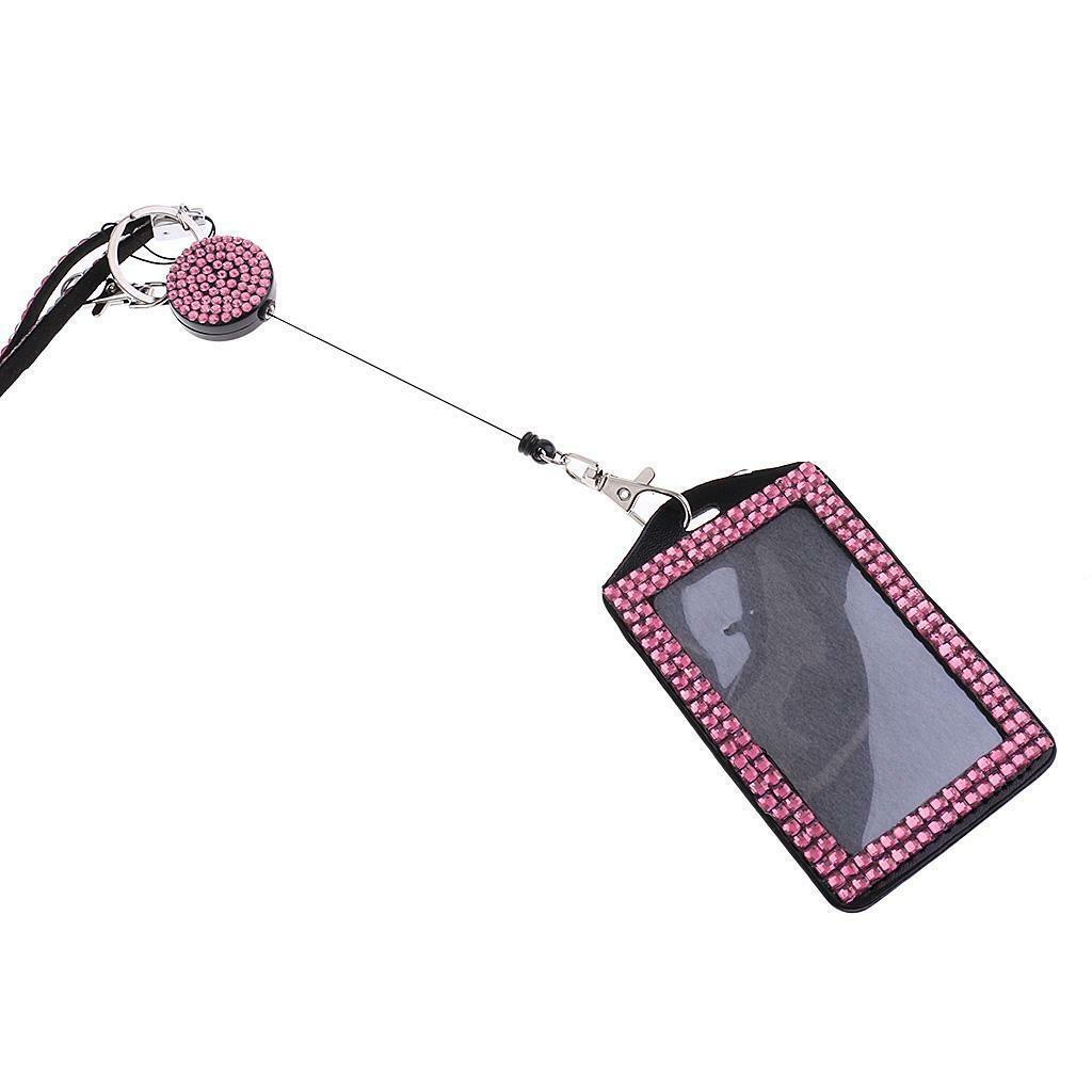 2x Rhinestone ID Badge Card Holder Vertical Clip  Necklace Case