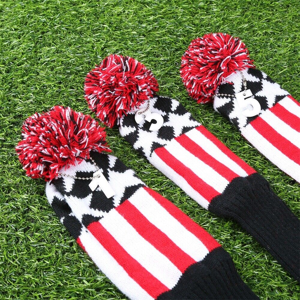 3× Black Red White Strip Star Knitted Golf Club Putter Cover Headcover Protector