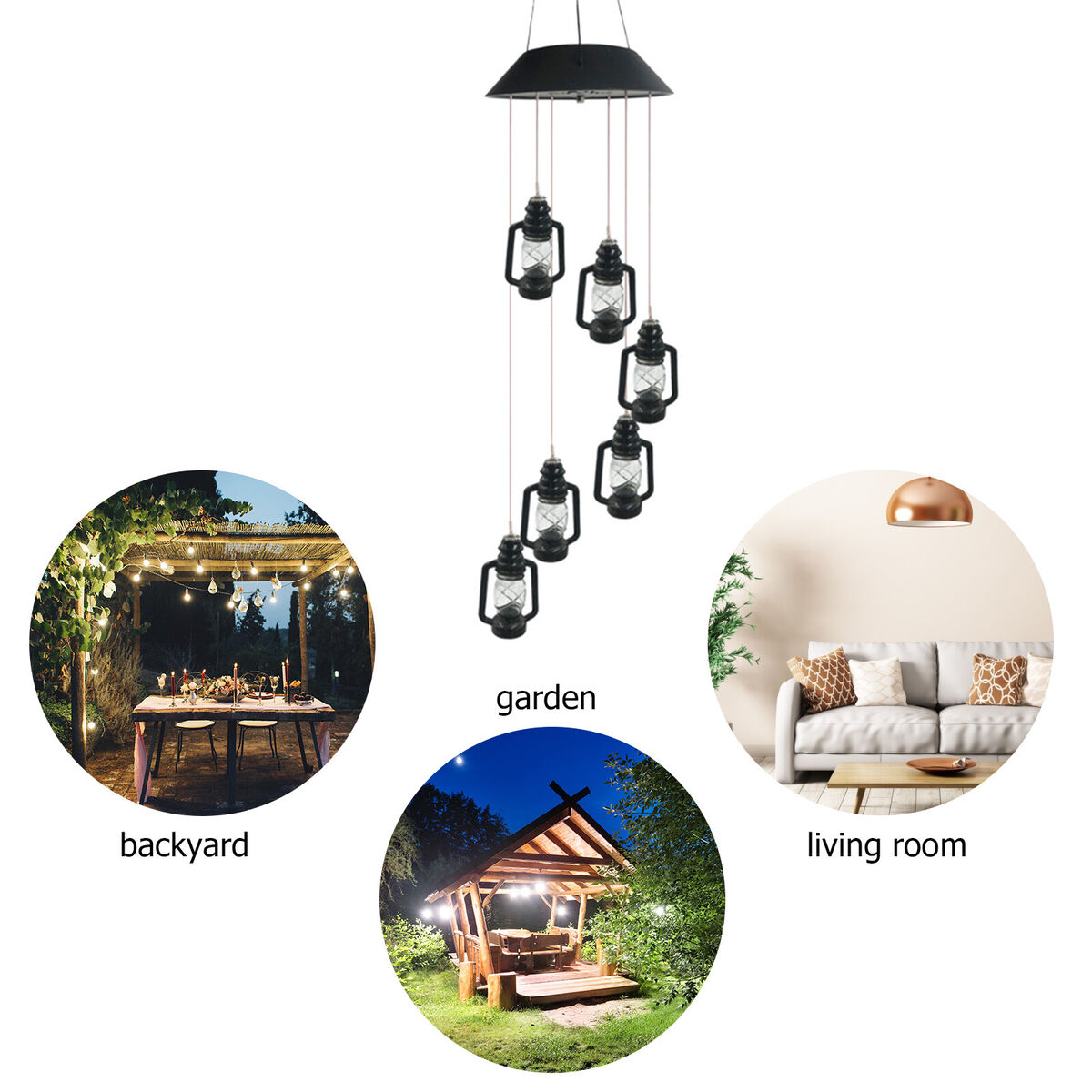 Solar Lanterns Wind Chime, Color Changing LED Light Wind Bell for Outdoor