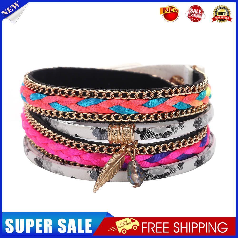 Winding Weaved Jewelry Bracelet Alloy Women Crystal Wristband(White)