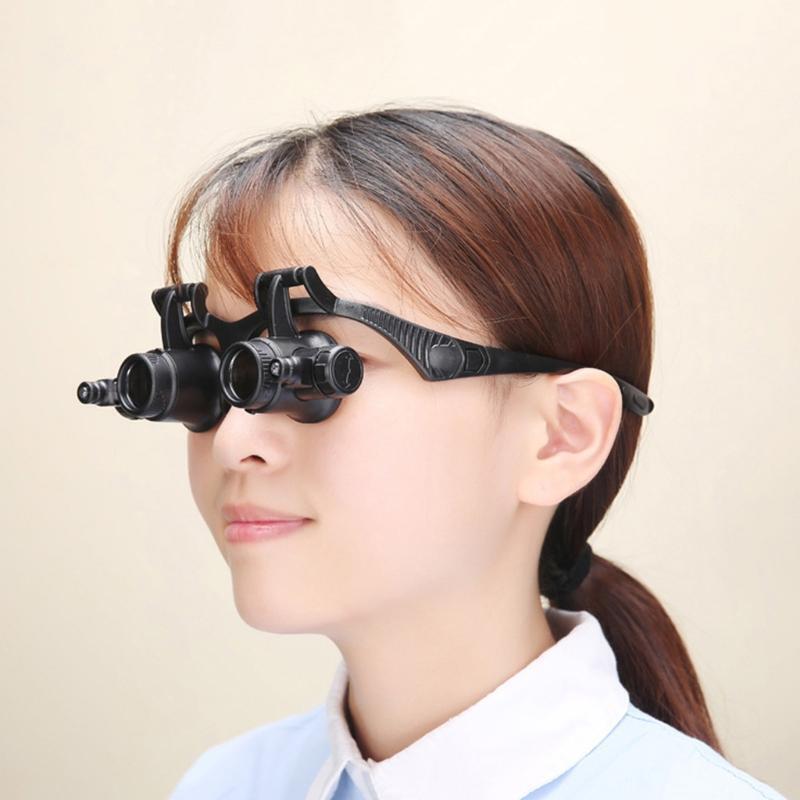 Double Glasses Magnifier 2.5X-25X with 8 Groups Magnification Lenses & LED Light