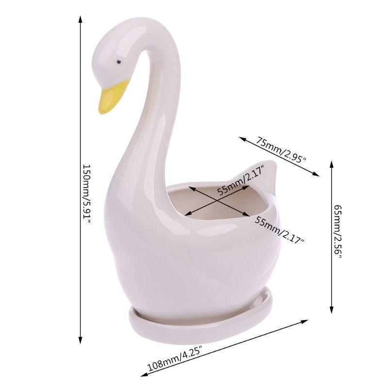 White Swan Ceramic Flower Pot Succulent Plant Flowerpot Planter Desktop Home DIY