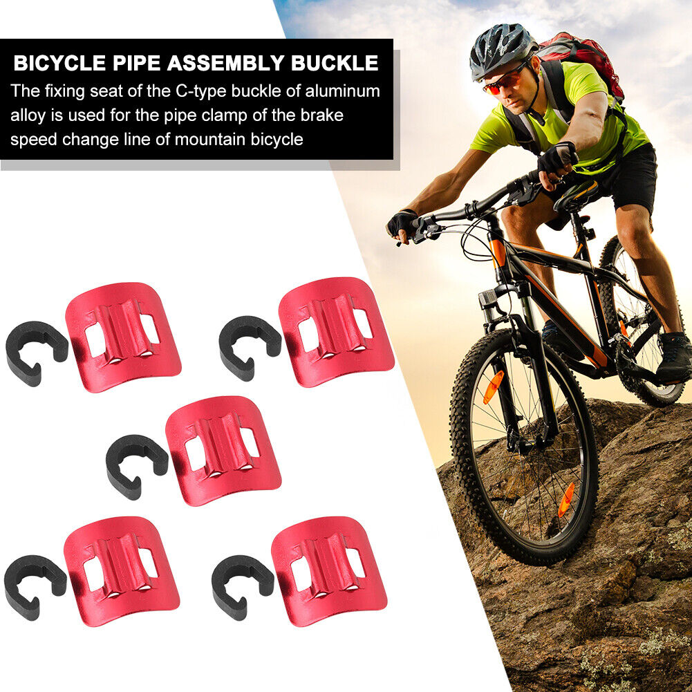 5pcs Bicycle C Buckle MTB Bike Brake Line Case Cable Tube Fixed Base (Red)