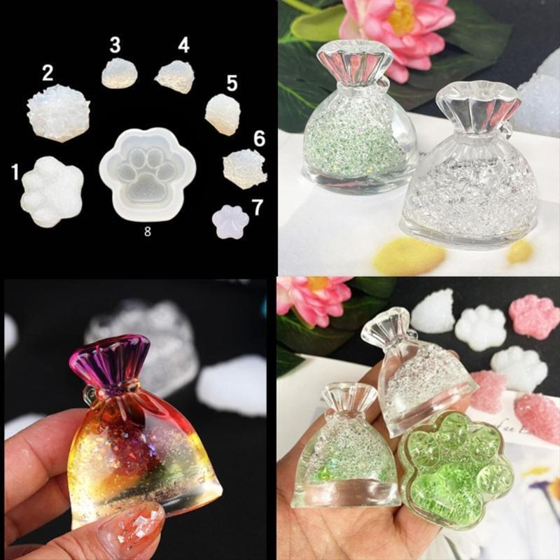 8xDIY Crystal Epoxy Cat Claw Silicone Mold Quicksand Hollow Cat Paw Sparkle Mold