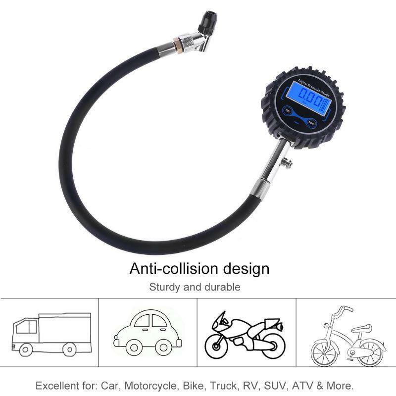 Digital Tire Pressure Gauge 200 PSI Interchangeable Air Chuck for Cars Rv SUV