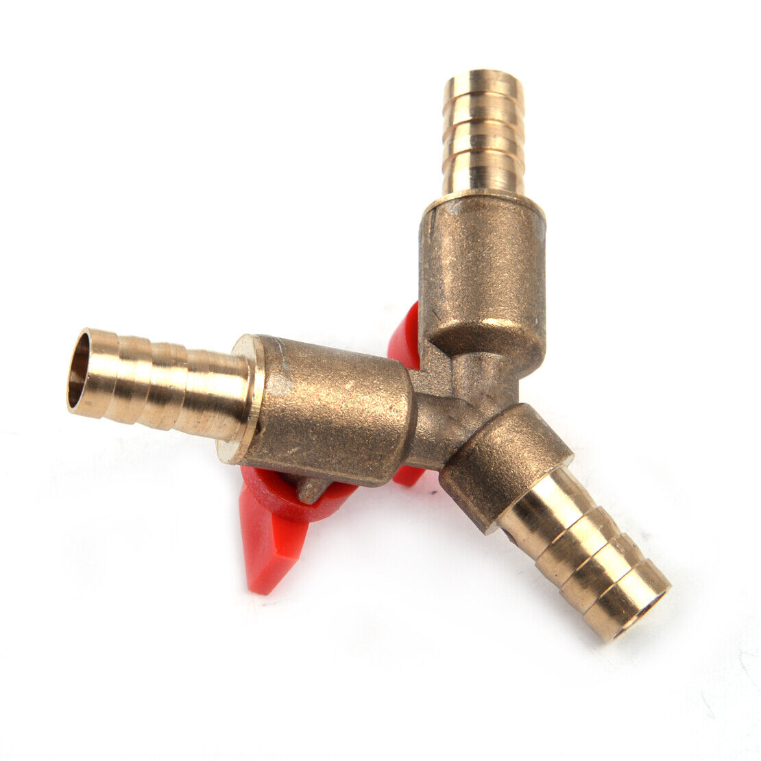 3/8" 10mm Brass Y 3Way Fuel Gas Shut Off Ball Valve Fitting Hose Handle Clamp Li