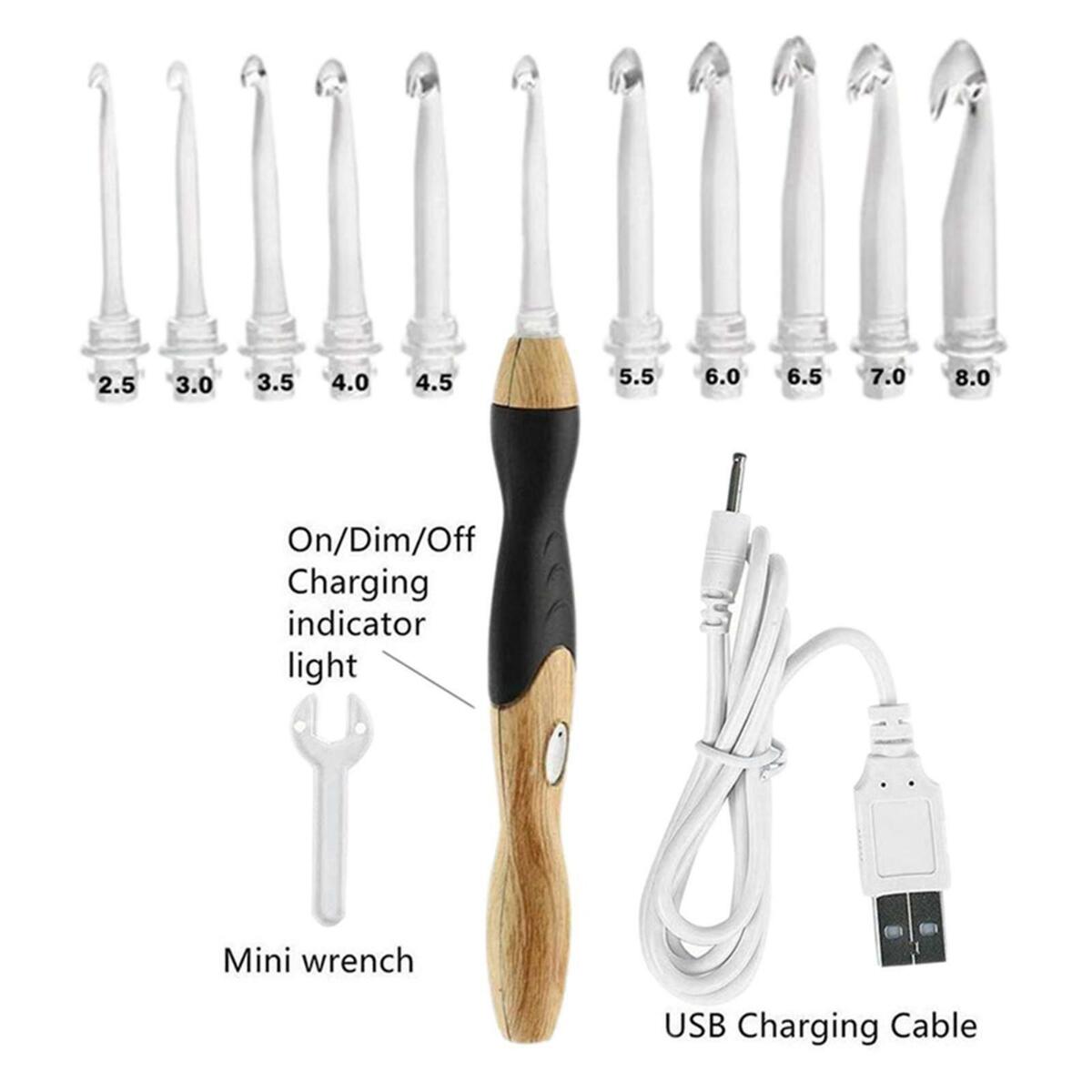 11 in 1 Lighted Crochet Hooks Set USB Charging LED  Crochet Hooks