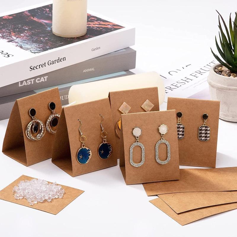 100Pcs Standing Earring Display Cards with 200x Earplug Earring Card Holders