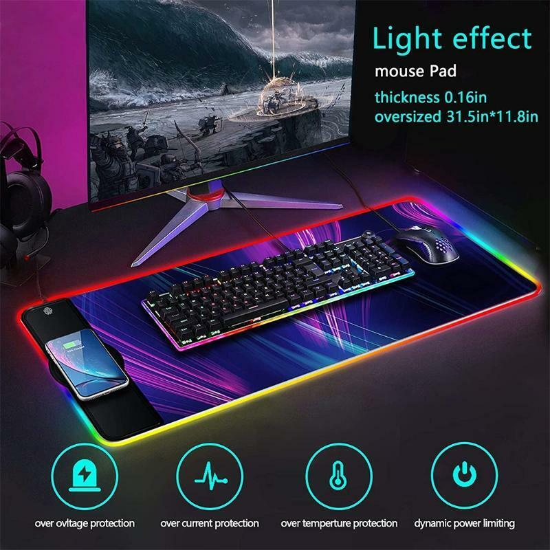 Wireless Phone Charger RGB Mouse Pad Luminous Gaming Mat PC Fast Charging Base