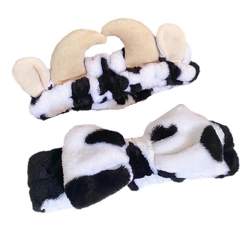 Women Cute Cow Horn Bow Shape Headband Wash Face Hair Holder Makeup Hairband