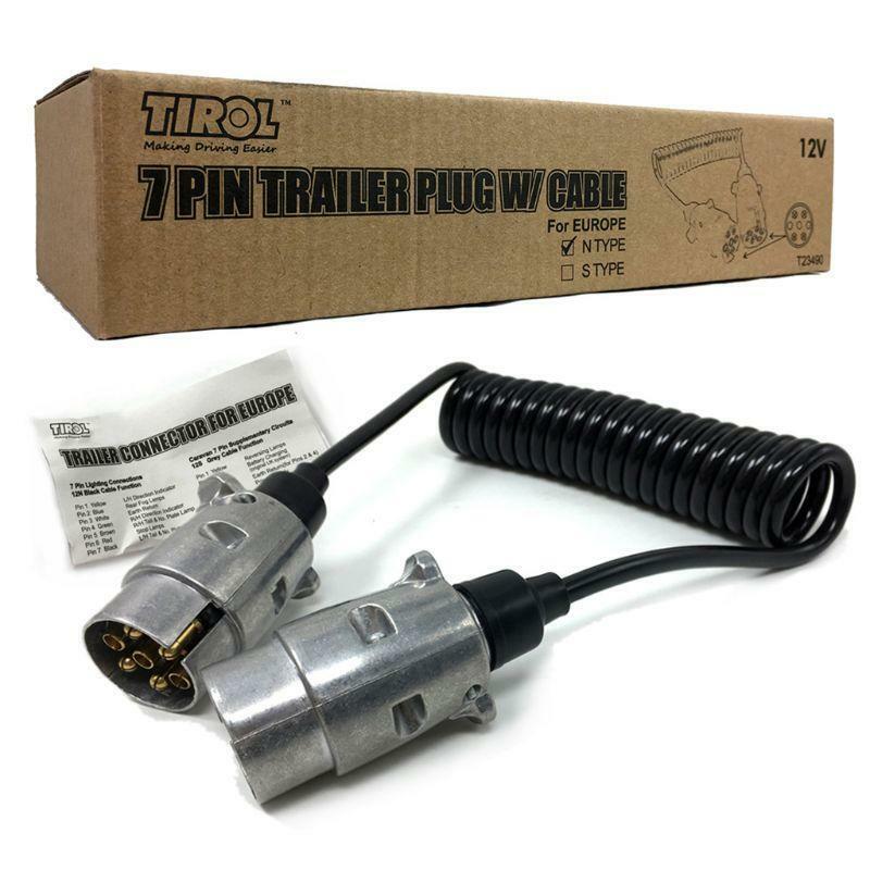 7 Pin Metal Trailer Plugs w/curly extension Cable Lead 1.5M Male To Male 12V