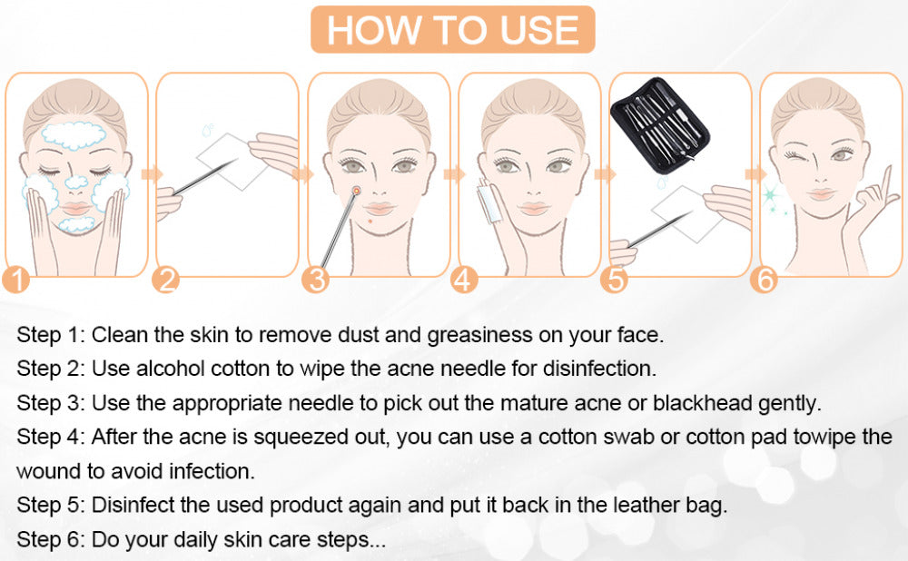 Stainles Steel Blackheads Acne Acne Face Extractor Skin Care Acne Tool 10pcs