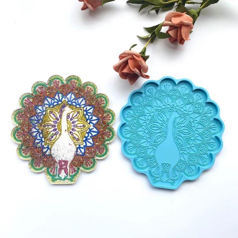 Peacock Shape Crystal Coaster DIY Craft Mold Plaster Soap Casting Epoxy Mould