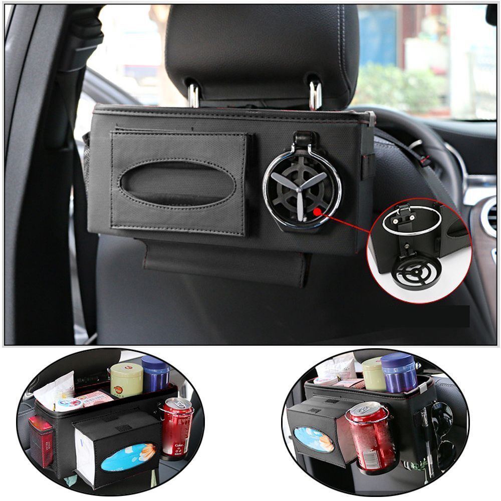 Universal Seat Back Pocket Tissue Box Car Seat Storage Bag Auto Cup Rack