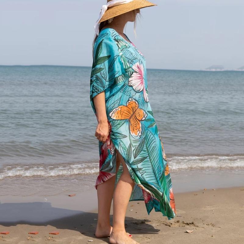 Women Summer Dress Plus Size Beach Cover Up Dress Sun Protection Loose Dress Ins