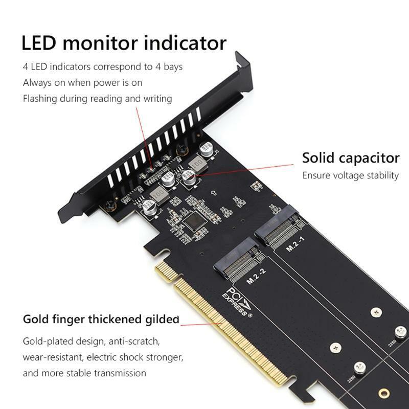 M.2 X16 to 4 Bays 4x NVME PCIE4.0 GEN3 Raid Card PCI-E M.2 X16 SSD Hard Drive