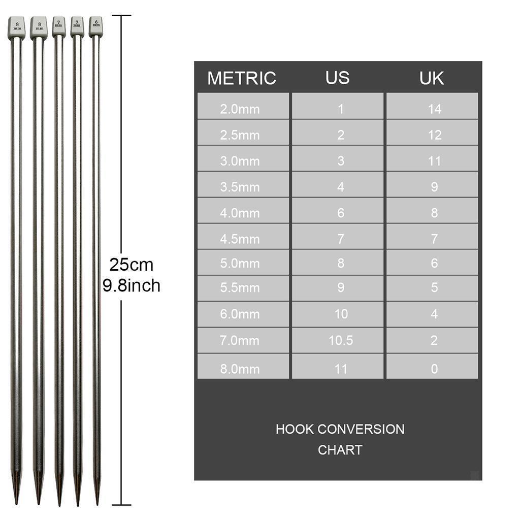 colaxi 11 Pairs Knitting Needles Set 25cm Single Pointed Knitting Needles