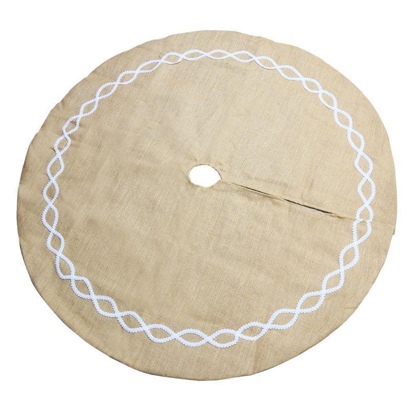 48 Inch Jute Linen Christmas Tree Skirt Base Floor Mat Cover Ornament for Xmas