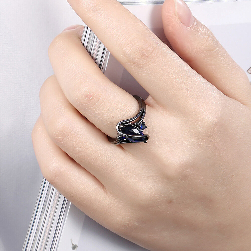 Women Fashion Popular Zircon Party Wedding Ring (Dark Blue)(7#)