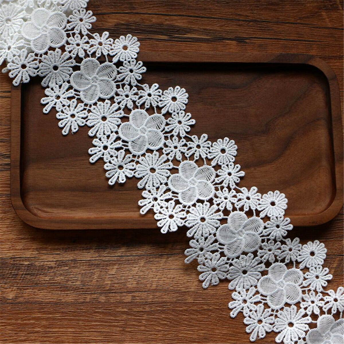 White Floral Lace Trim Fabric Ribbon Embroidered DIY Sewing Wedding Dress Craft