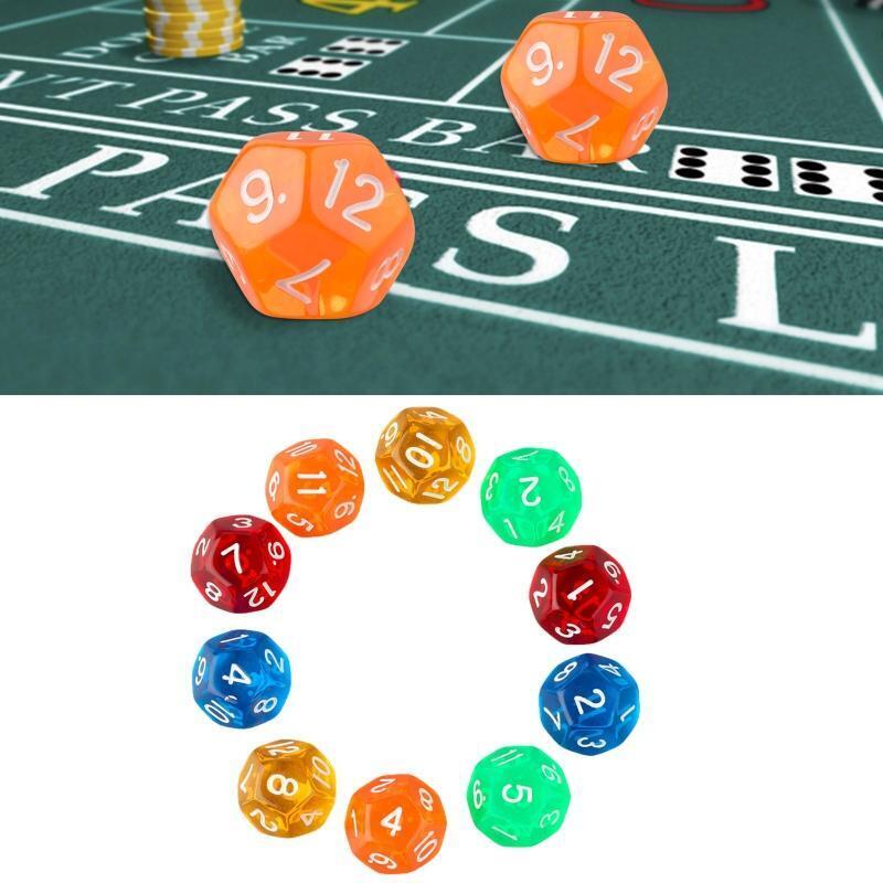 10Pcs Transparent Acrylic Dices 12 Sided Dice Digital Number Cubes Round Corner