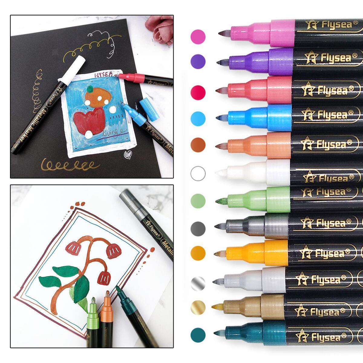 Metallic Marker Pens Set Art for Rock Painting Photo Album Card Making