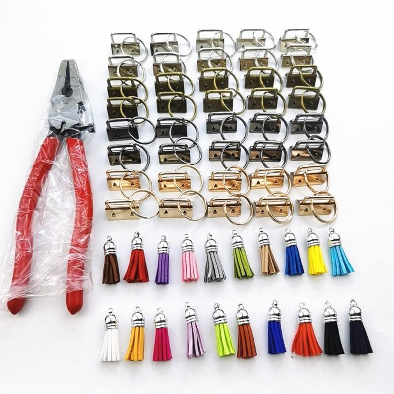 61 Pcs Key Fob Hardware Set with Pliers Key Chain Key Lanyard Leather Tassels