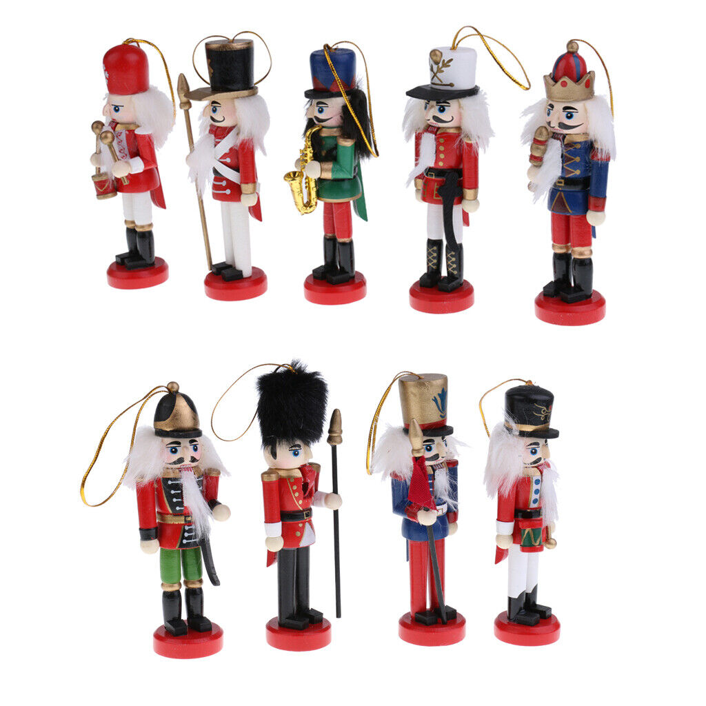 Christmas Traditional Wooden Hanging Nutcrackers Soldier Ornaments Set Of 9