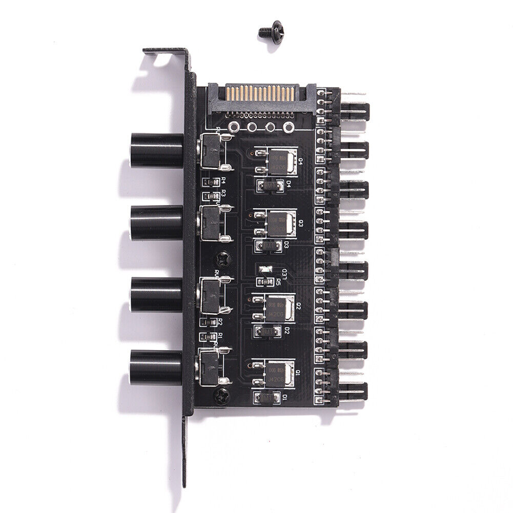 12V Computer Case Fan Hub Regulator 8 Way 4 Knob SATA/3Pin Speed Controller