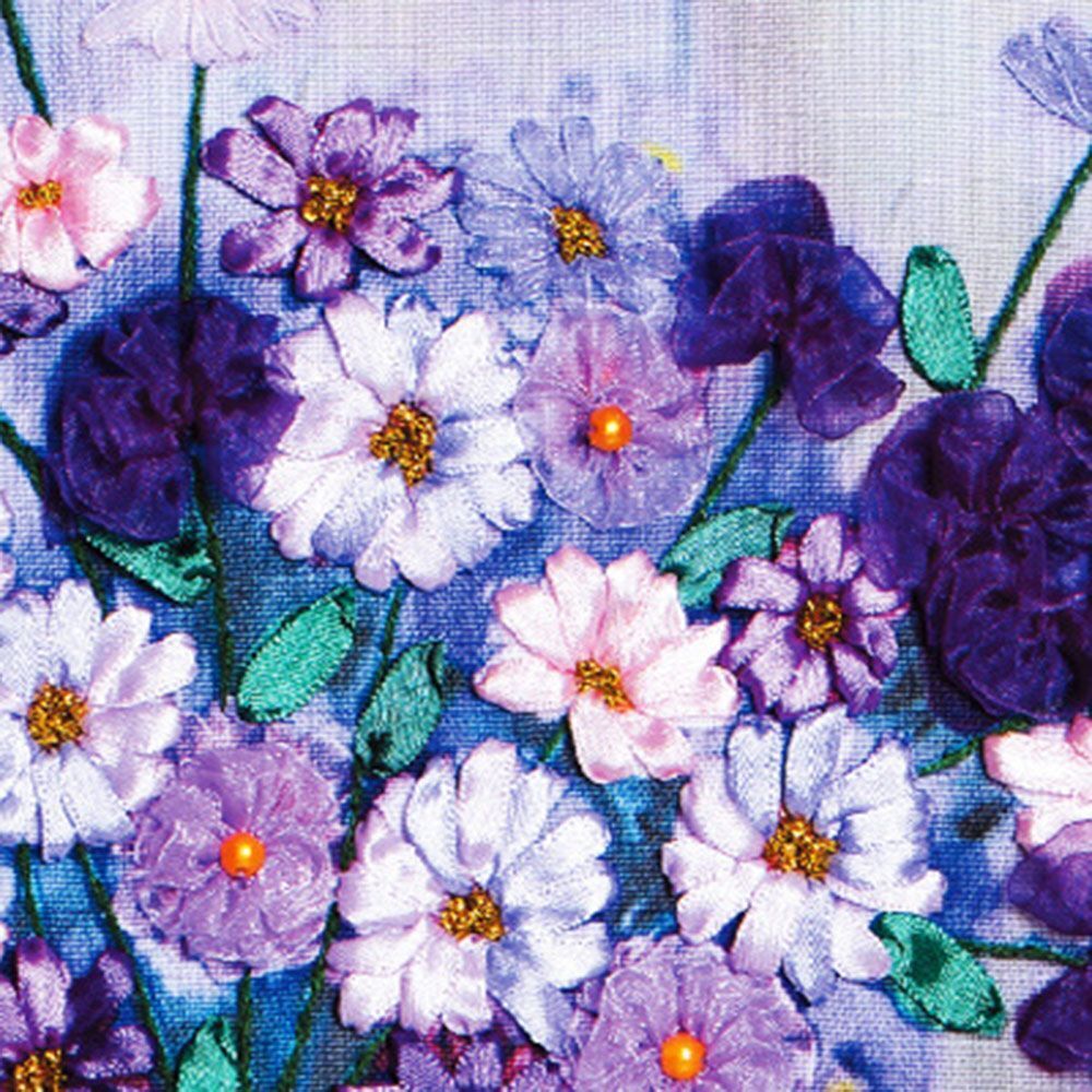 Flower DIY Ribbon Wall Decor Cross Stitch Hanging Pictures Embroidery Set