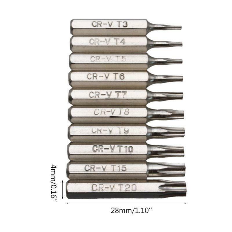 10PCS CR-V Torx Screwdriver Bits Set T3 T4 T5 T6 T7 T8 T9 T10 T15 T20 Mobile Bit