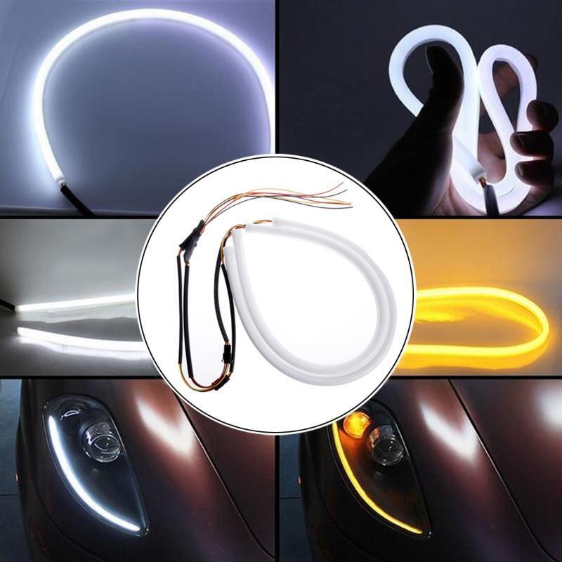 New 2pc 45cm White DC 12V Amber Tube Switchback Headlight LED Strip DRL For Audi