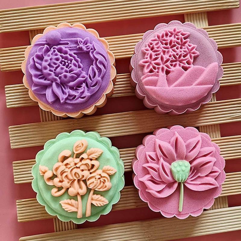 Plants Shape Stamps Moon Cake Moulds for Mid-Autumn Festival DIY Baking Mooncake