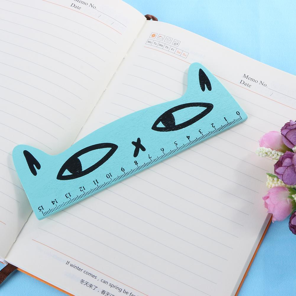 15cm Cute Cartoon Cat Wood Parallel Straight Ruler Stationery for Painting