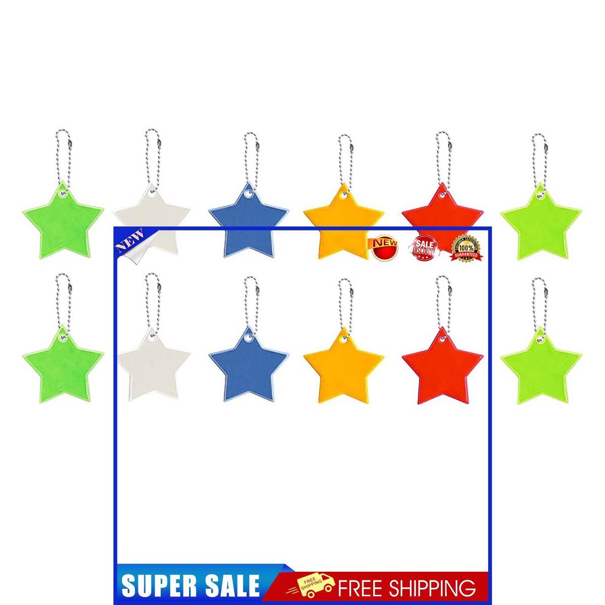 Safety Reflector Pendant Reflective Gear 12 Pieces Stars Pendant Keychain
