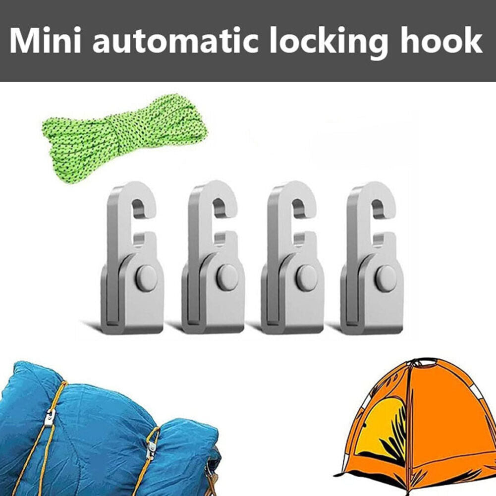 4pcs Automatic Lock Hooks No Knot Tent Self-locking Hooks with 1pc 5m Rope
