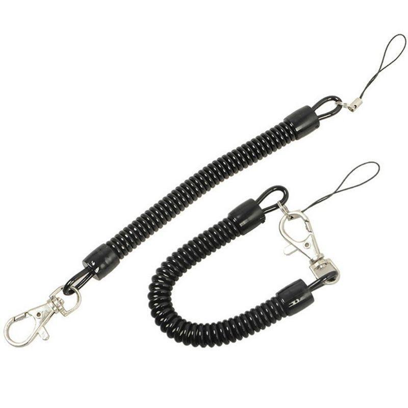 10 Pieces Black Metal Key Chain Spring Rope Black Elastic Rope for Scuba Diving