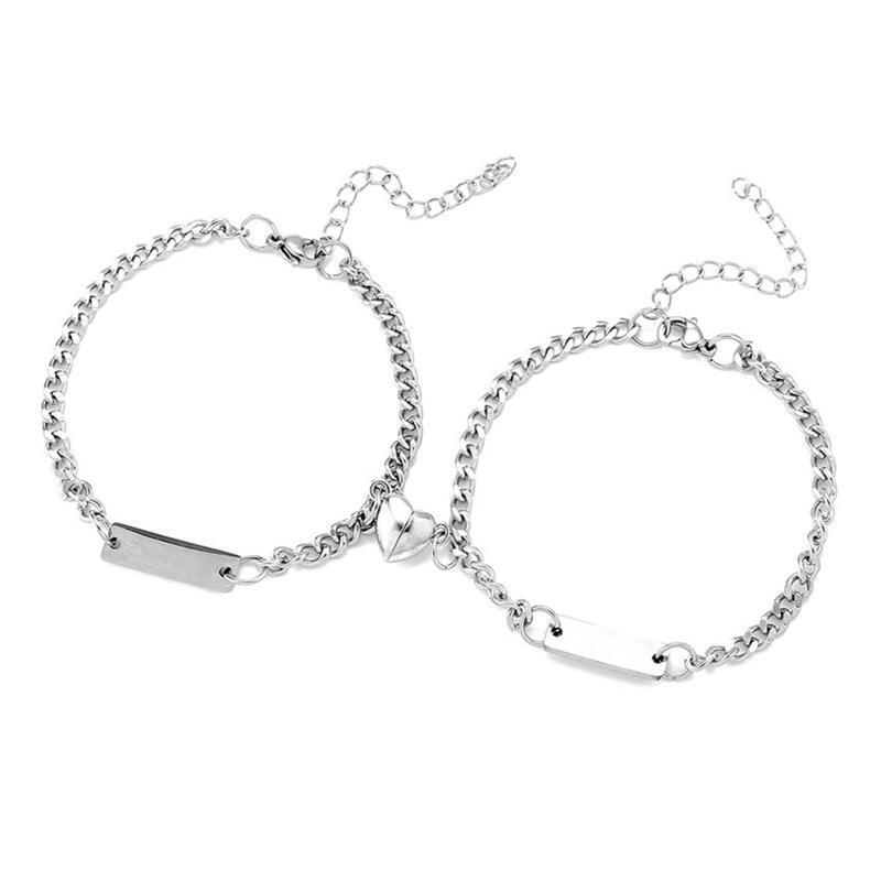 2pcs Niche Heart Magnet Attract Couple Bracelets Love Charm Bracelets Jewelry